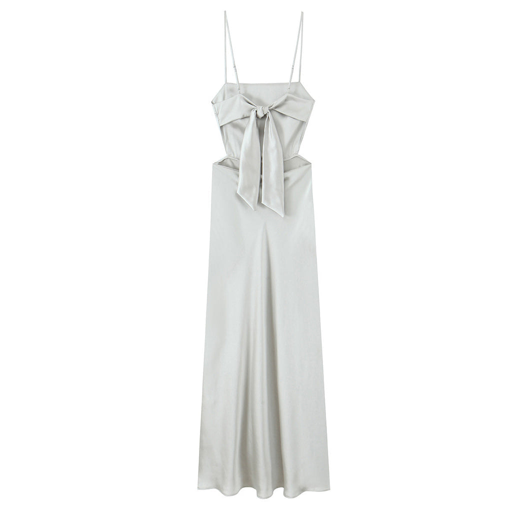 Women's New Fashion Thin Scarf Decorative Satin Texture Midi Dress