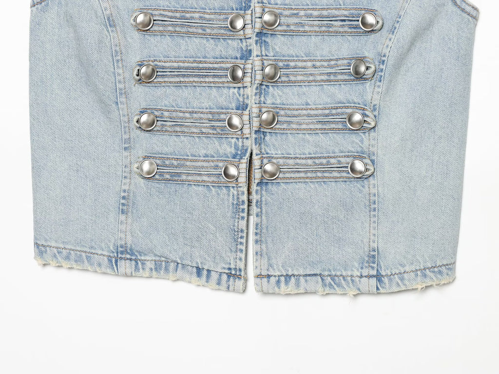 Women's button decoration sleeveless denim vest