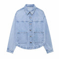 Women's new fashion patch pocket decoration casual lapel denim jacket coat retro long sleeved button up women's coat chic top