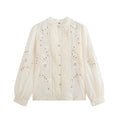 Women's floral embroidery transparent stiff yarn shirt