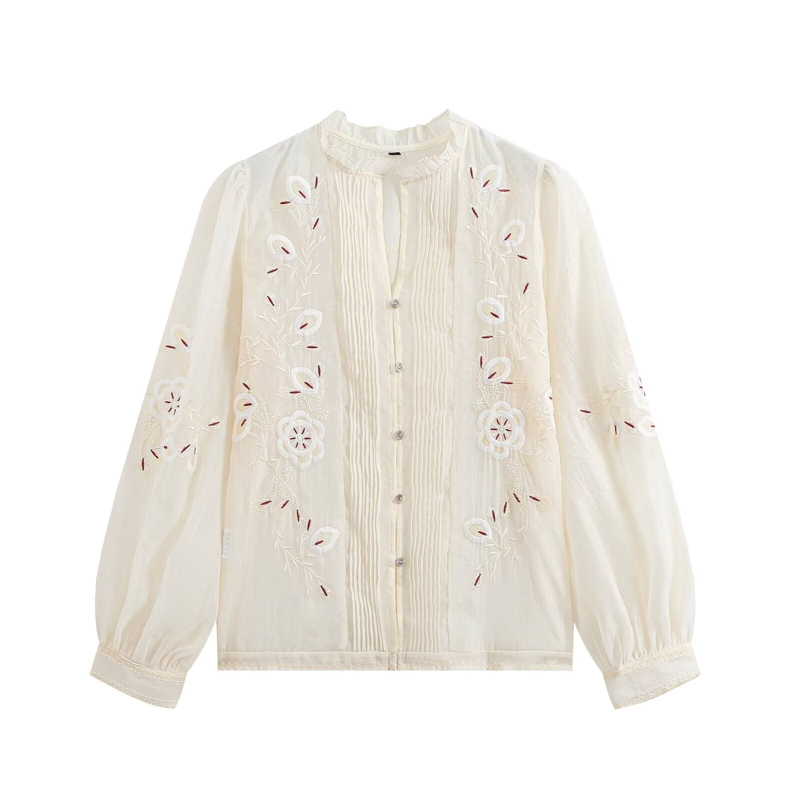 Women's floral embroidery transparent stiff yarn shirt