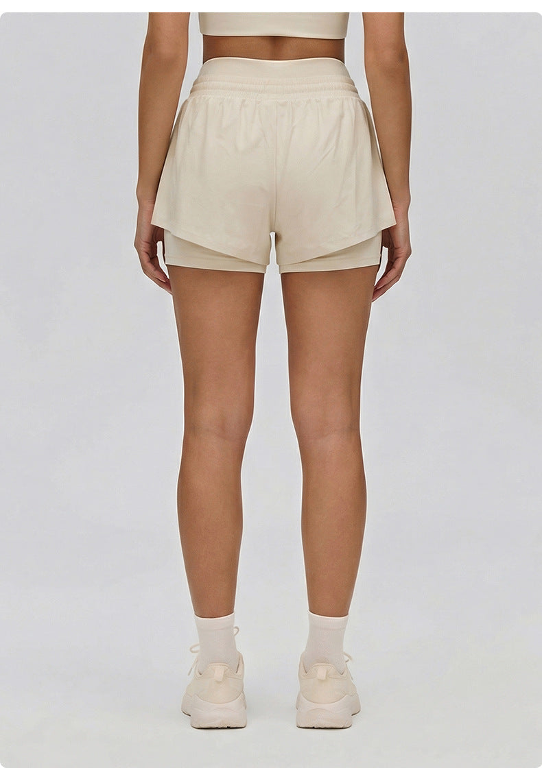 Women's 2026 new fake two-piece cool high waist yoga shorts