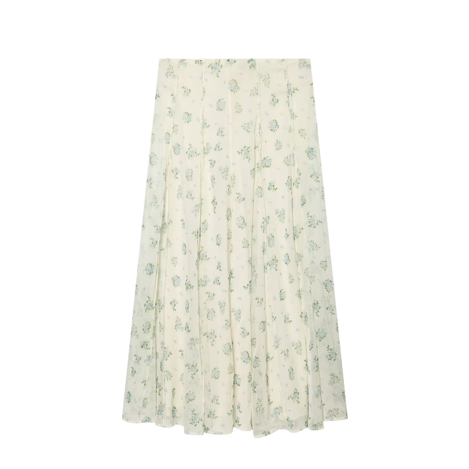 suit Women's 2 pieces chiffon floral A-line MIDI skirt+floral top