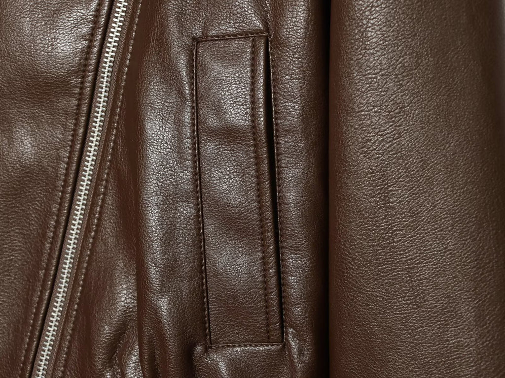 Women's large lapel imitation leather jacket Coat