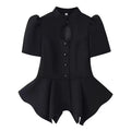 Women's hollowed out bubble sleeve waist cinched top