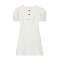 Women's button decoration bubble sleeve mini dress