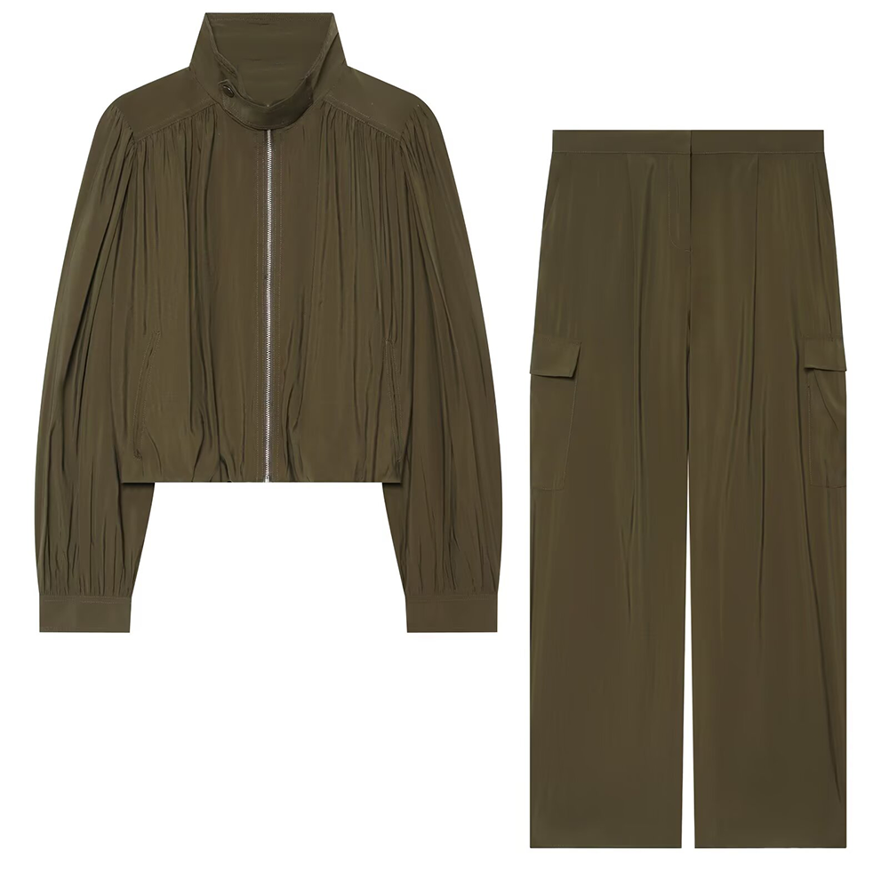 suit Women's 2 pieces bubble hem short pleated Coat+overalls