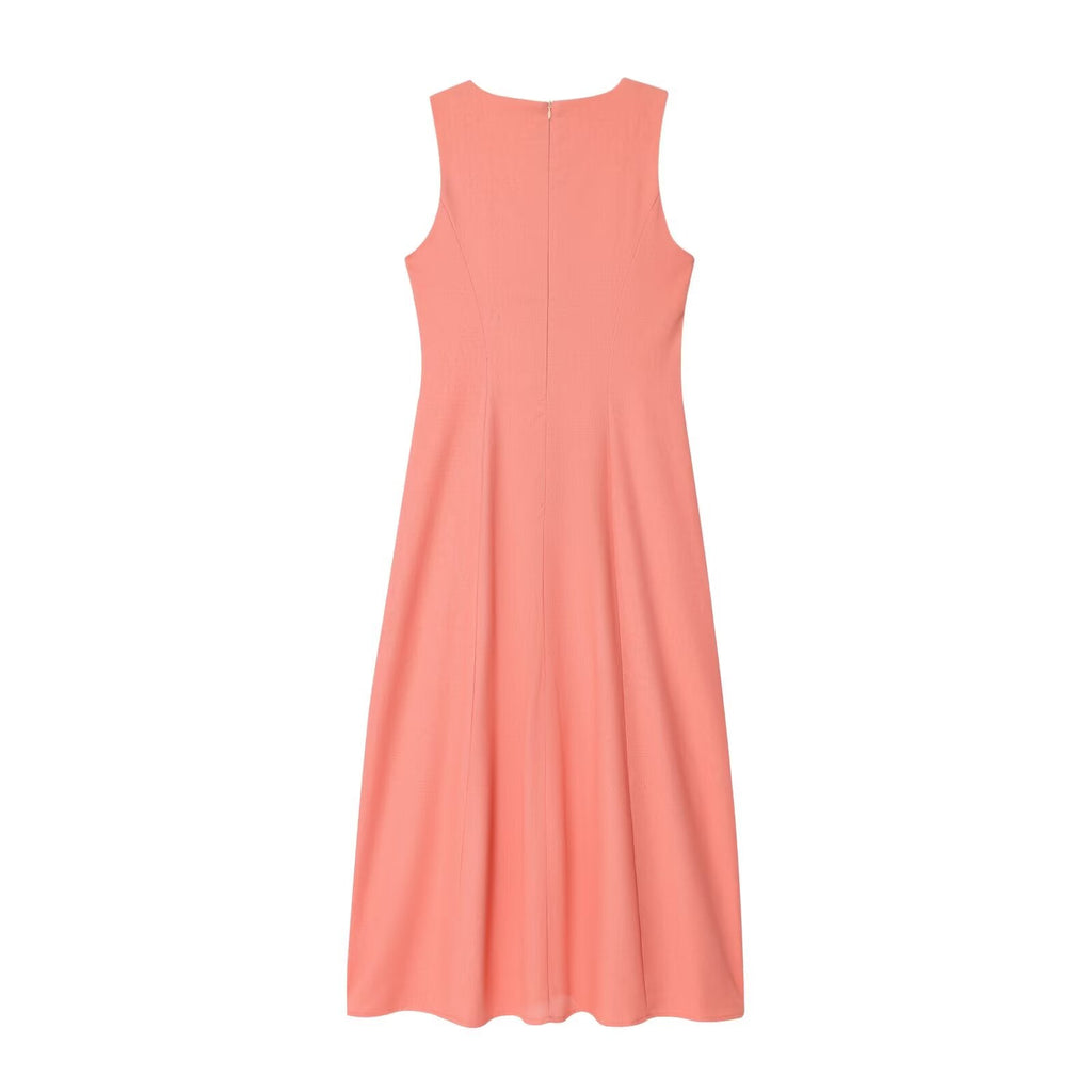 Women's New Fashion Sleeveless Linen Blended Button up Midi Dress