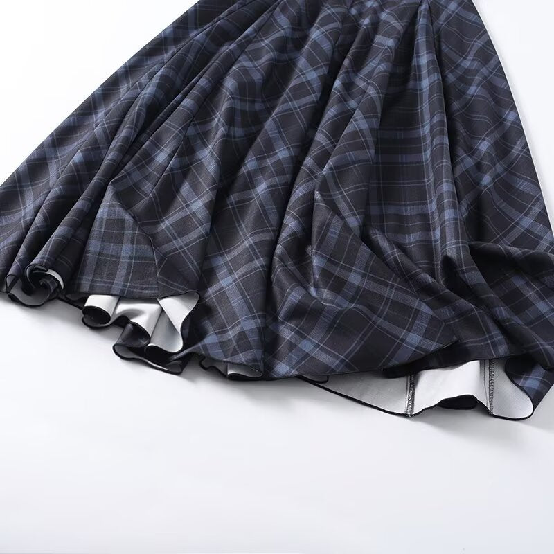 Women's retro plaid patchwork MIDI skirt