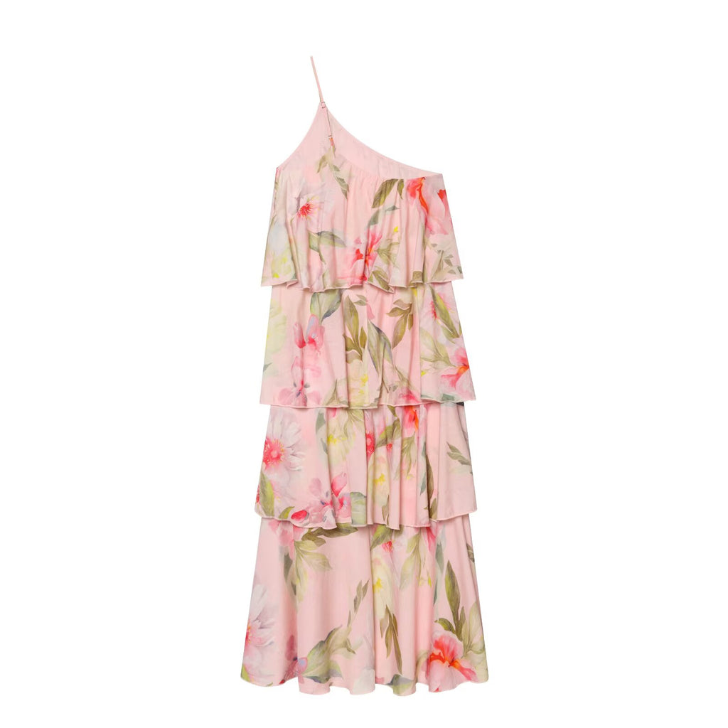 Women's layered decorative printed suspender dress
