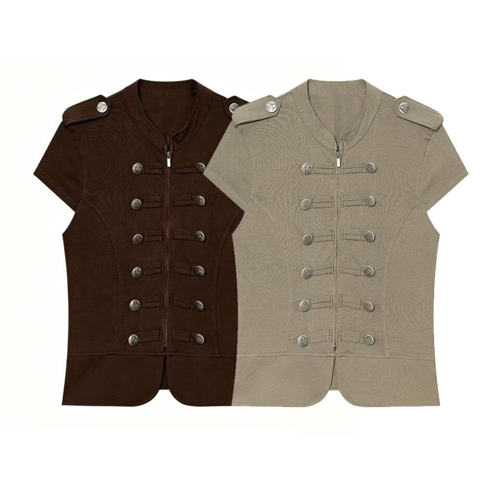 Women's buckle decoration slim zipper vest