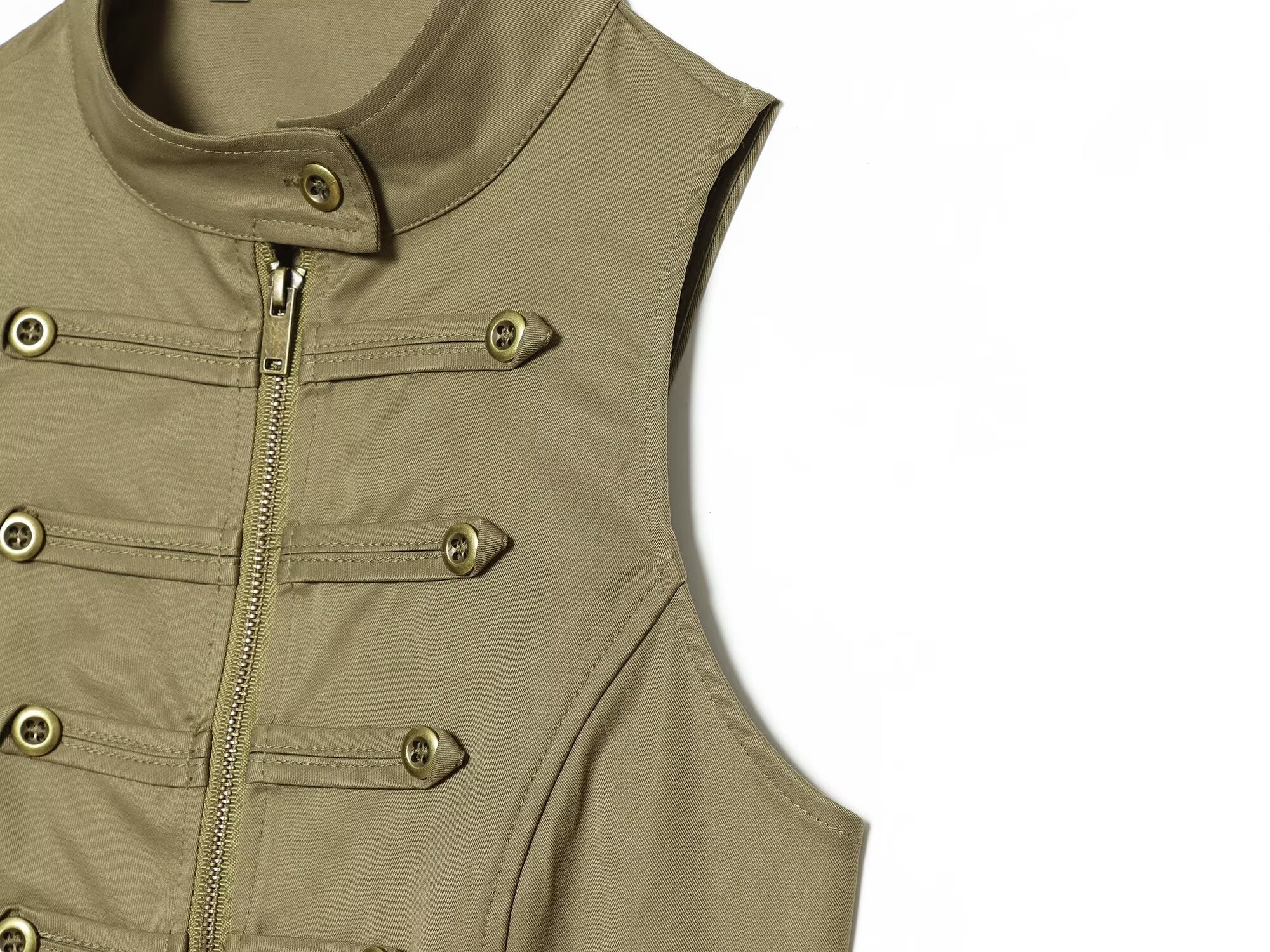suit Women's 2 pieces buckle decoration short zipper vest+shorts