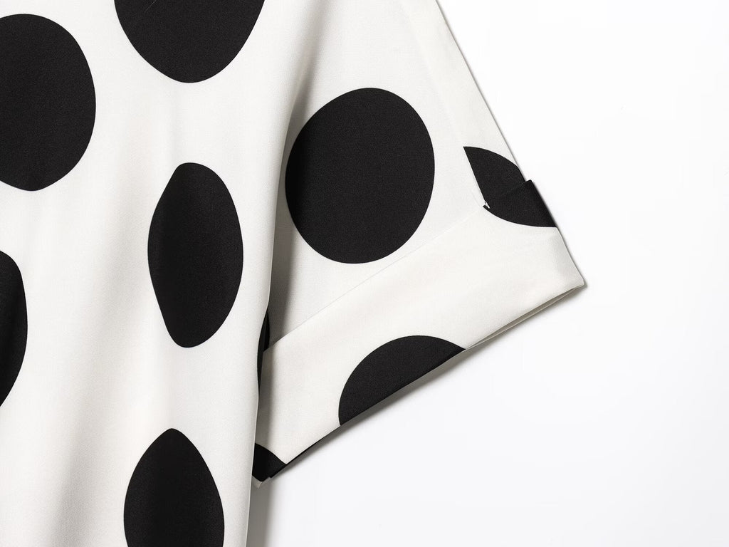 suit Women's 2 pieces O Neck short sleeved polka dot top+Pants