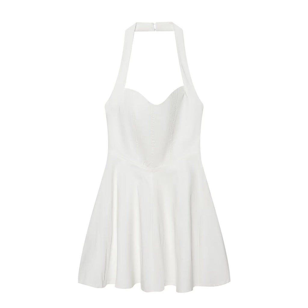 Women's sleeveless hanging neck wide hem dress